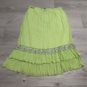 Vintage Y2K MOA Light Green Silver Beaded Layered Lined Midi Skirt, Size L